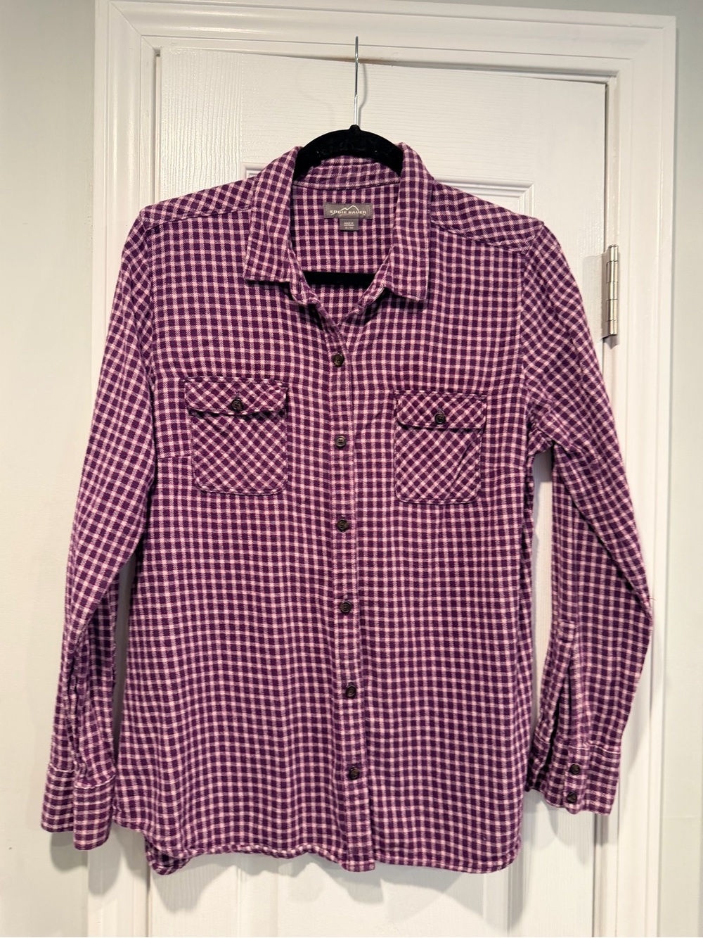 Eddie Bauer Size XL Purple Plaid Check Long Sleeve Button Down Cotton Flannel